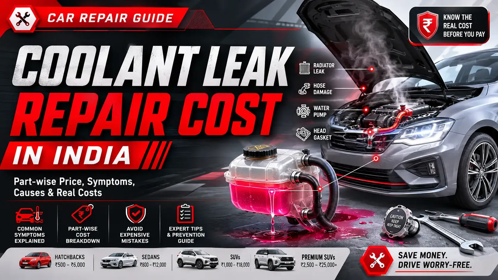 Coolant Leak Repair Cost in India: Part Wise Price and common scams to avoid